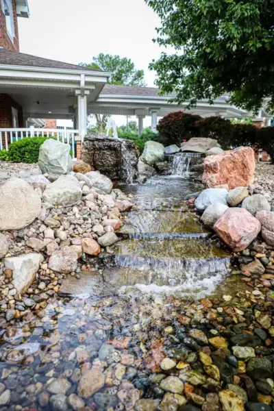 Fountain View Senior Living fountain at independent living entrance