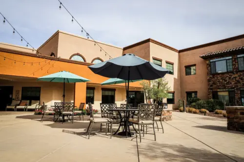 Orchard Pointe at Arrowhead assisted living secure courtyard patio