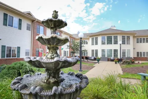 The Heritage at Northern Hills Assisted living courtyard fountain